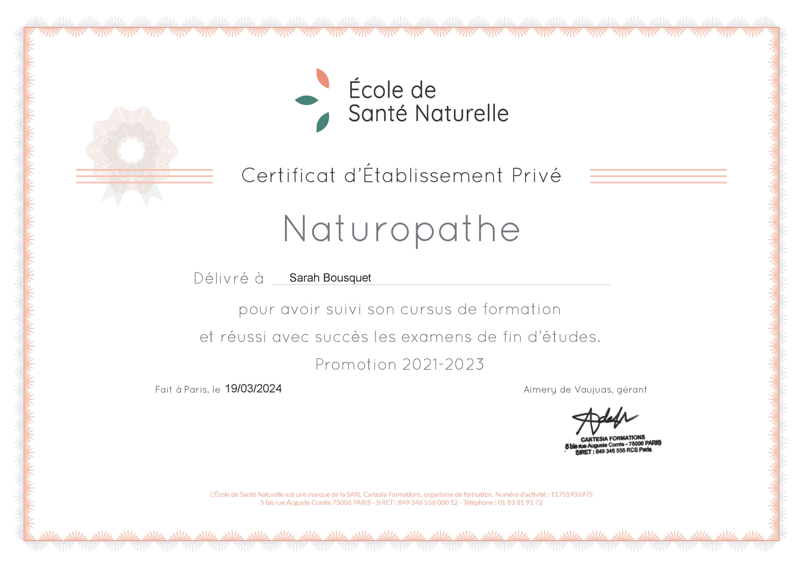 Certificat naturopathe